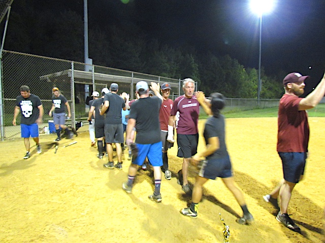 Shaking hands after playing two head-to-head championship games.